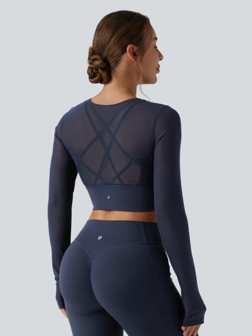 NWOT Halara Contrast Mesh Long Sleeve 2-in-1 Cropped Yoga/Sports Top-Sz. Large